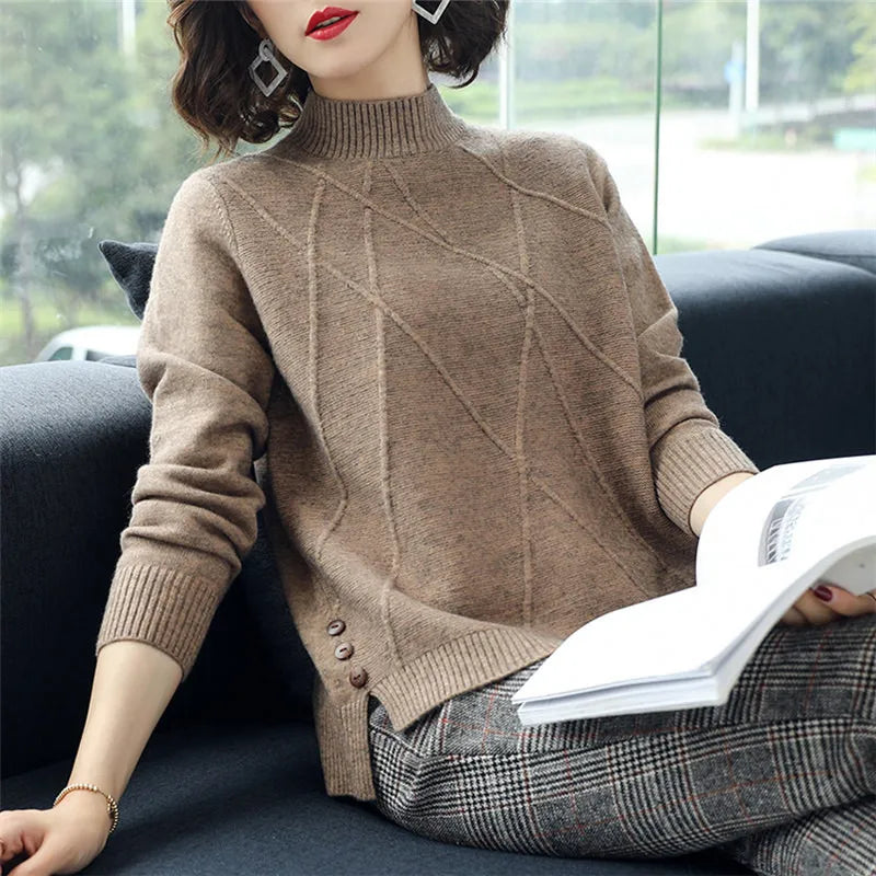 Autumn Winter Tops For Woman Long-Sleeved Sweaters Bottoming Half Turtleneck Pullover Women Clothing Spring Pull Femme Shirt