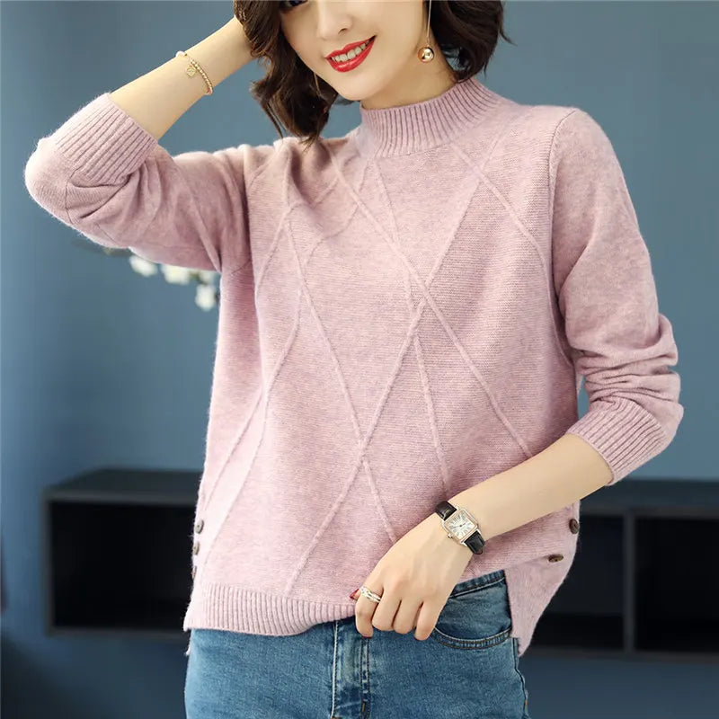 Autumn Winter Tops For Woman Long-Sleeved Sweaters Bottoming Half Turtleneck Pullover Women Clothing Spring Pull Femme Shirt