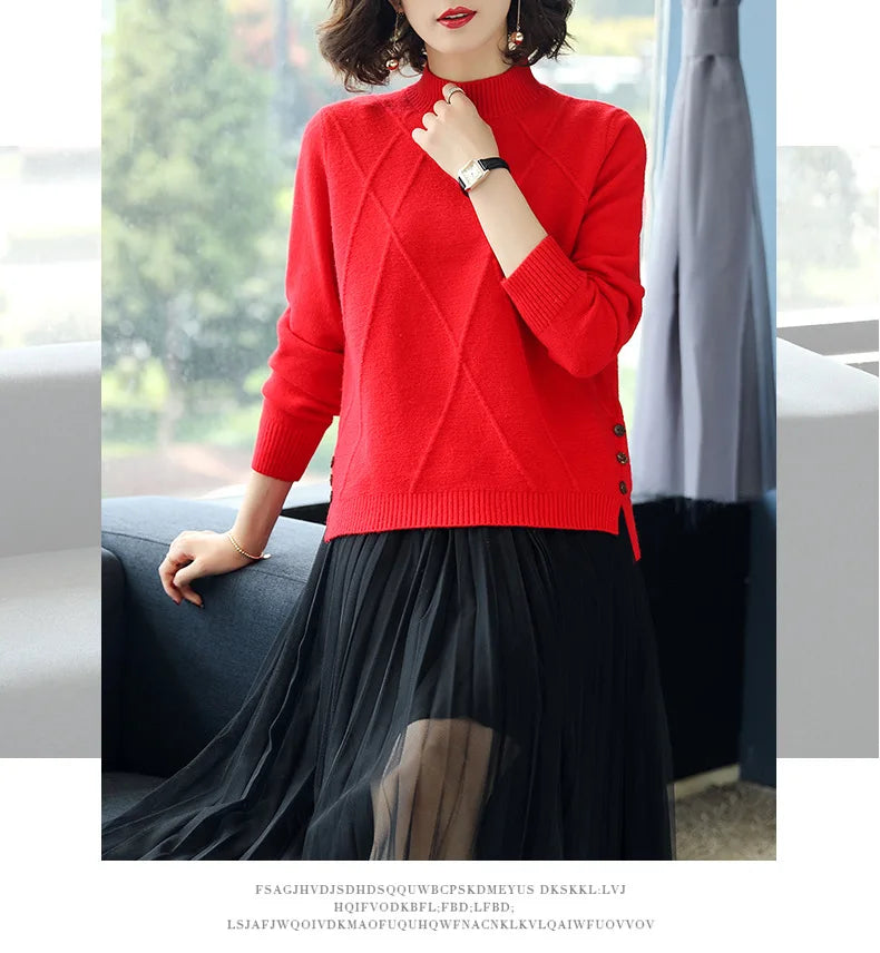 Autumn Winter Tops For Woman Long-Sleeved Sweaters Bottoming Half Turtleneck Pullover Women Clothing Spring Pull Femme Shirt